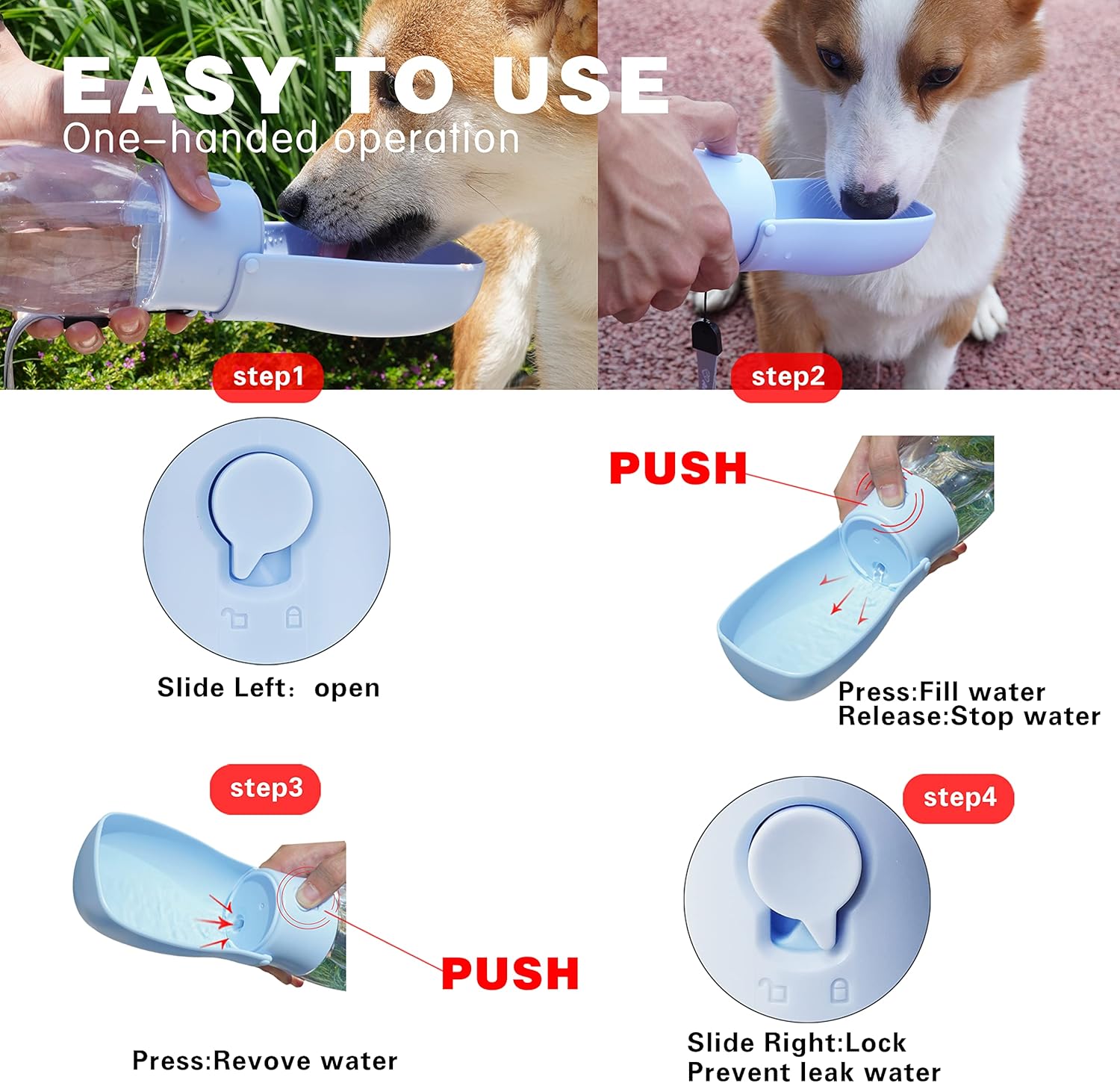 Foldable Dog Water Bottle, Portable Water Dispenser for Cat, Rabbit, P