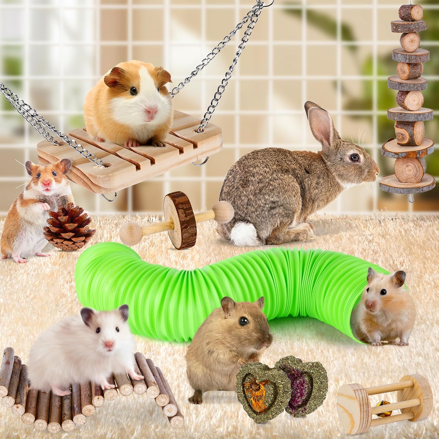 VESPRO Hamster Toys Set, Guinea Pig Toys Small Animal Chewing Toy and 