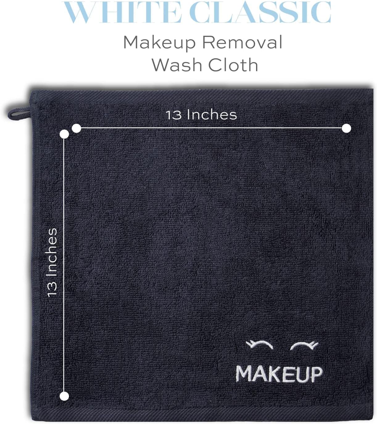 White Classic Bleach Safe Black Makeup Washcloths for Face Cleansing, 6 Pack - Super Soft Luxury Cotton Black Makeup Towels, Highly Absorbent and Quick Dry, All Makeup Remover Cloth | 13 x 13