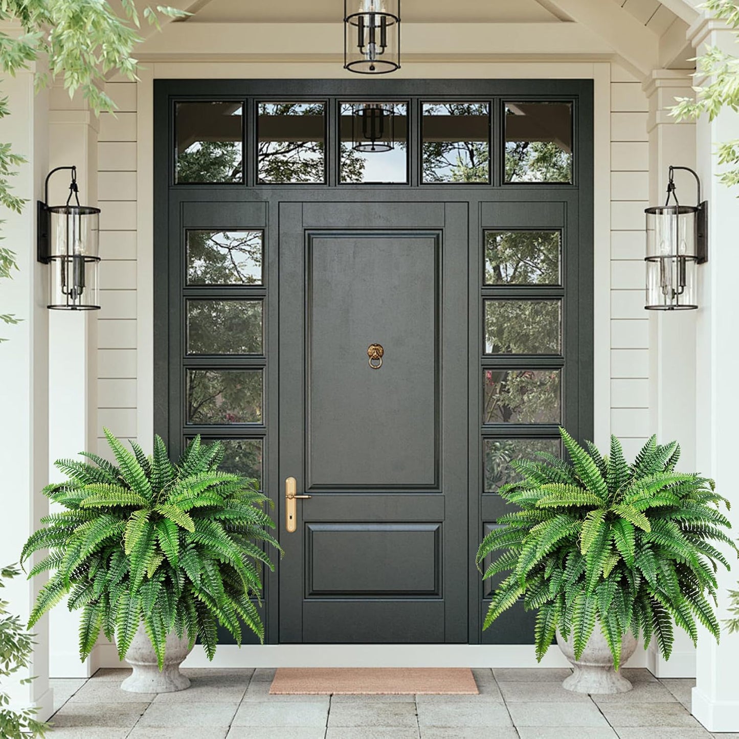 48" Large Artificial Ferns Plants for Outdoors Indoors,UV Resistant 95Branches Faux Boston Fern Bush for Front Porch Decor,Large Hanging Fake Fern Plant Greenery for Entrance Garden Planter Home Decor