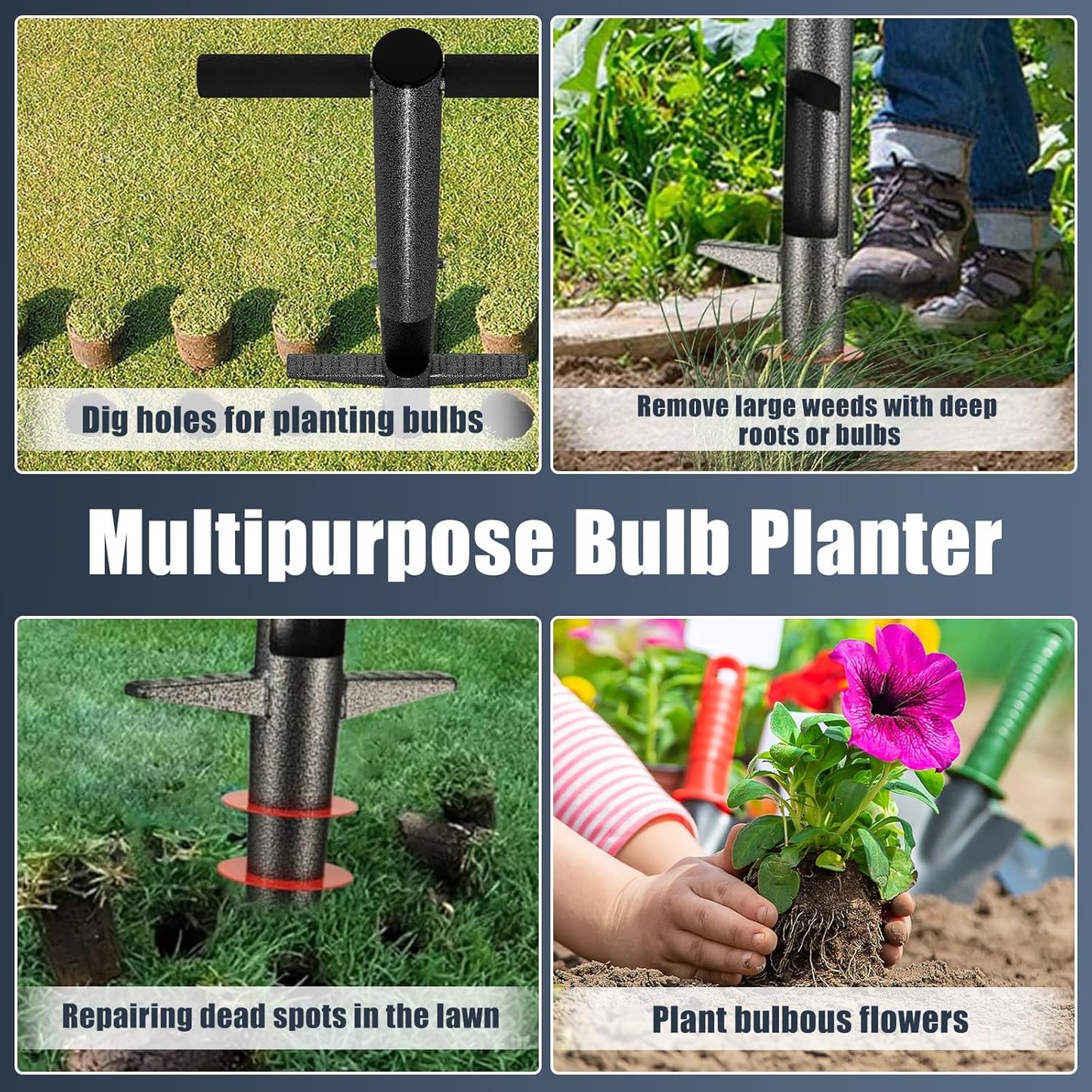 Bulb Planter Tool, 33.5 inch Long Handle Garden Sod Plugger to Dig Hol