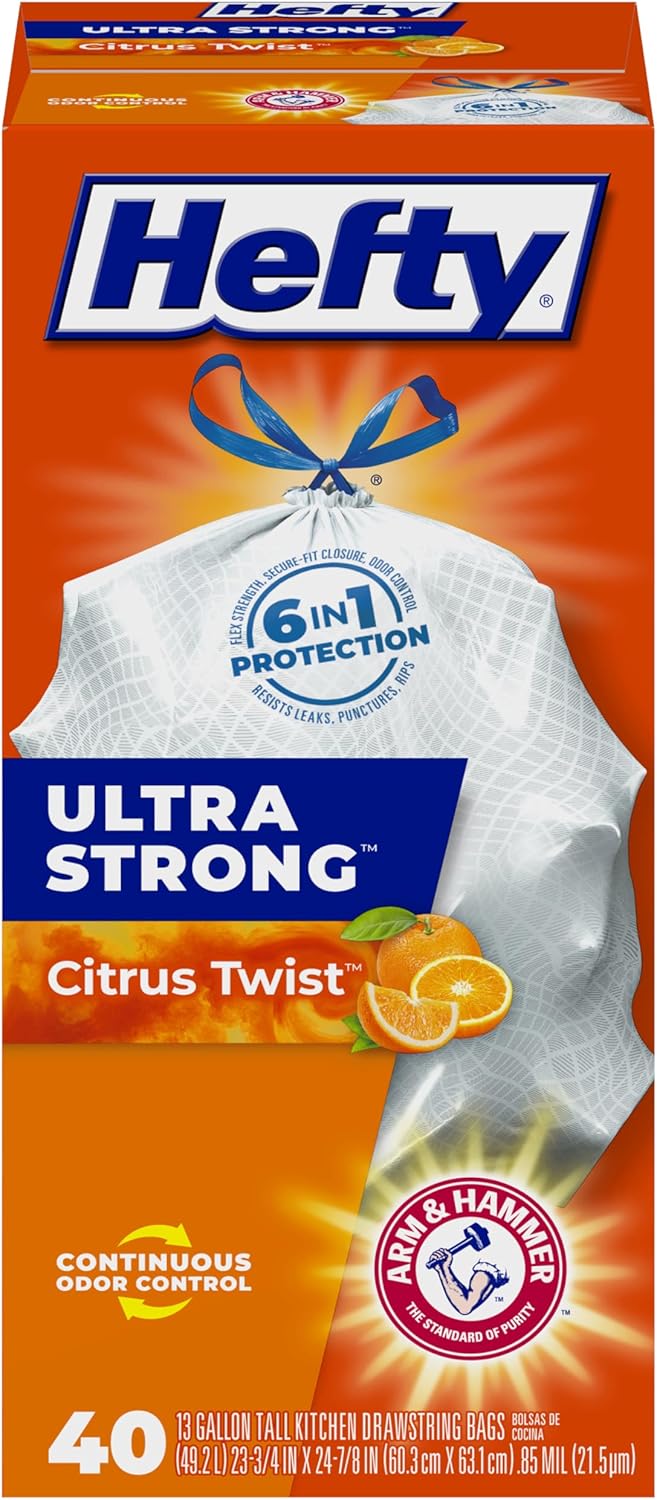Hefty Ultra Strong Tall Kitchen Trash Bags - Citrus Twist, 13 Gallon, 
