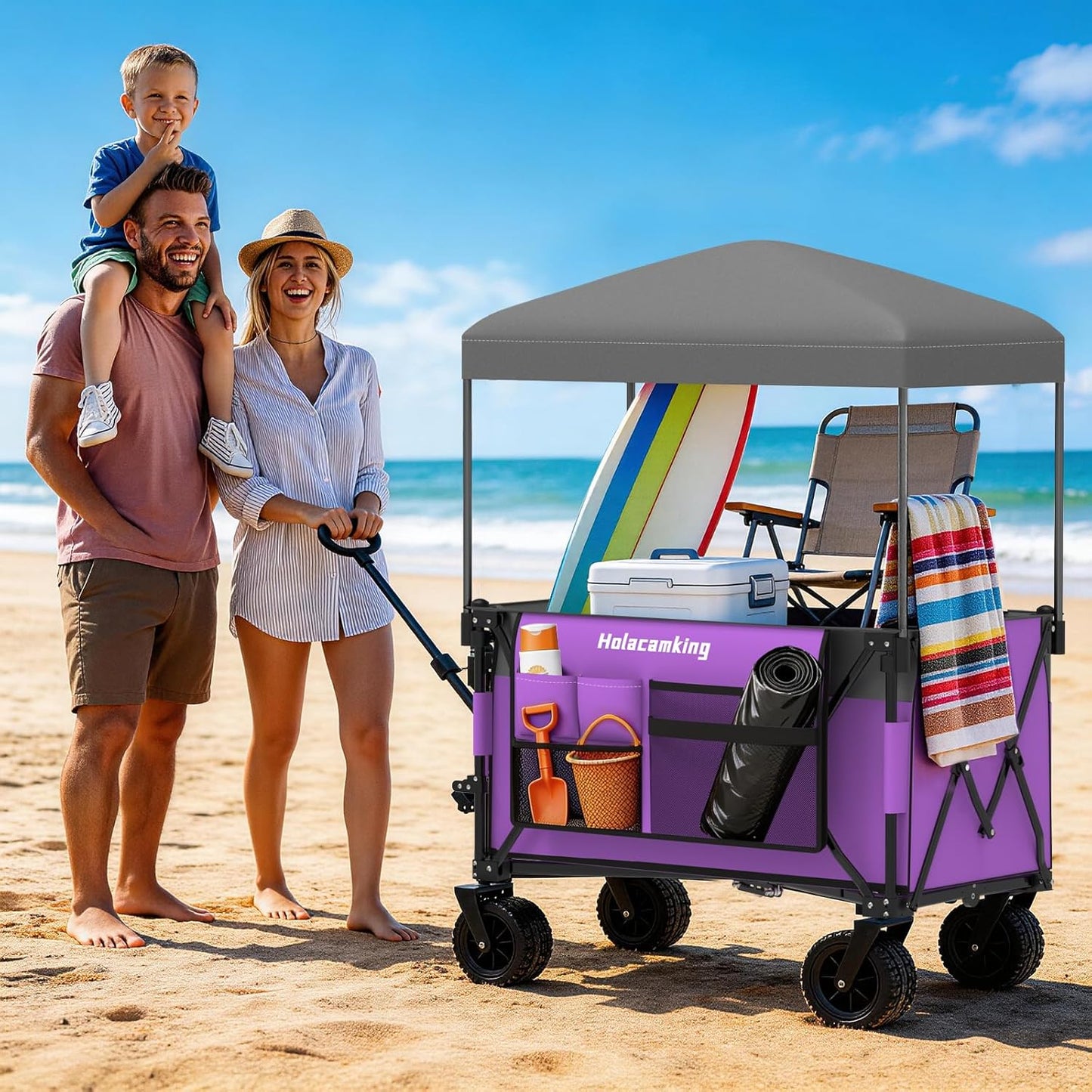 Collapsible Canopy Wagon Cart, Heavy Duty Utility Wagon with Removable
