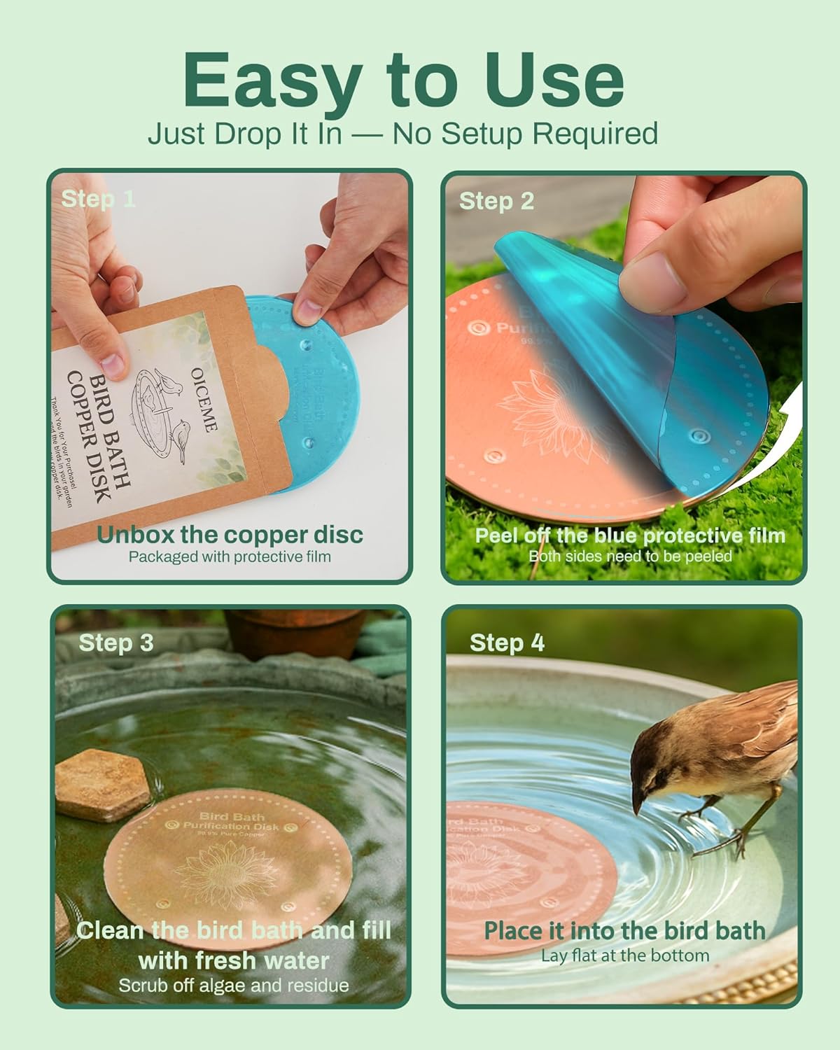 Bird Bath Purification Disk Pure Copper Outside Winter Solar Power Bir
