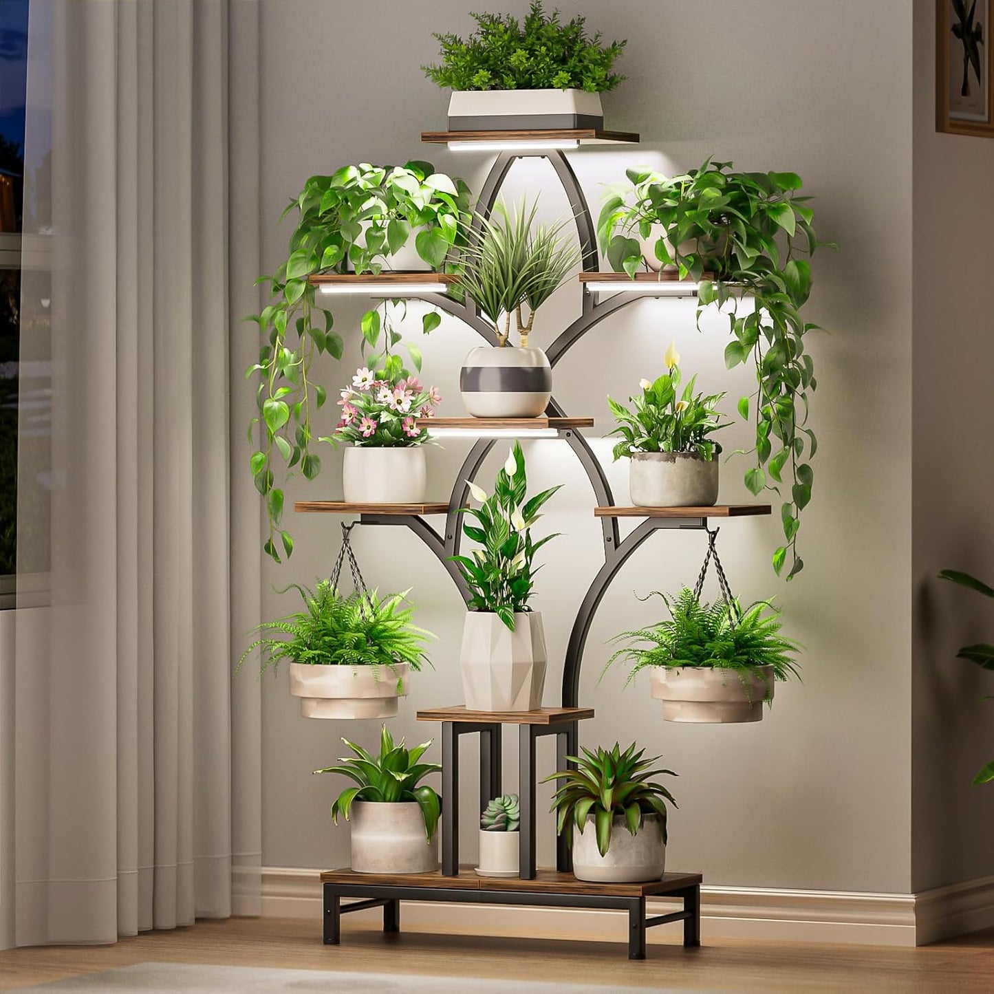 Plant Stand Indoor with 4 Grow Lights - 63" Tall Plant Shelf- 8 Tiered