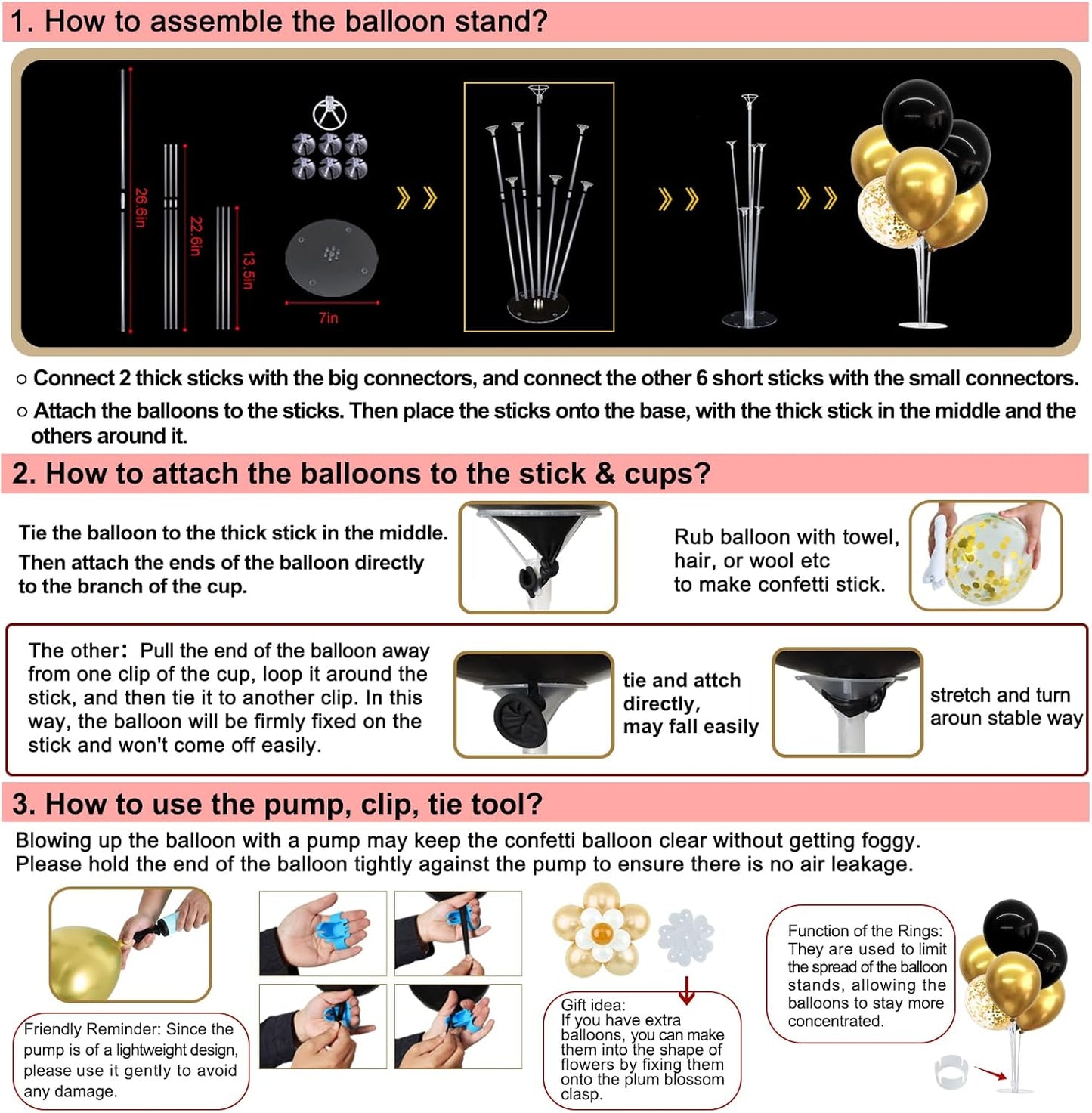 TONIFUL 4 Set Black Gold Balloon Centerpieces for Table,Balloon Stand Kit for Black Gold Party Decor 40th 50th 60th 70th Birthday Decorations Anniversary Graduation Decorations 2026 Retirement