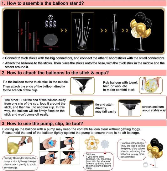 TONIFUL 4 Set Black Gold Balloon Centerpieces for Table,Balloon Stand Kit for Black Gold Party Decor 40th 50th 60th 70th Birthday Decorations Anniversary Graduation Decorations 2026 Retirement