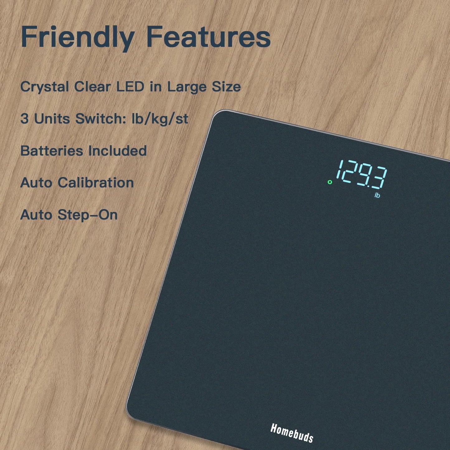 Homebuds Bathroom Scale for Body Weight, High Precision 0.1lb by Professional Factory Since 2001, Weight Scale LED Display and Step-On, 3*AAA Batteries Included, 400lb/182kg, Blue