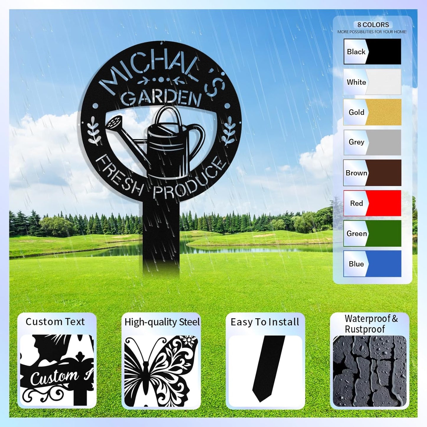 Personalized Garden Signs with Stakes, Custom Metal Garden Tool Signs for Outside, Custom Gardens Name Sign, Patio Yard Decor Stake, Gardening Gift