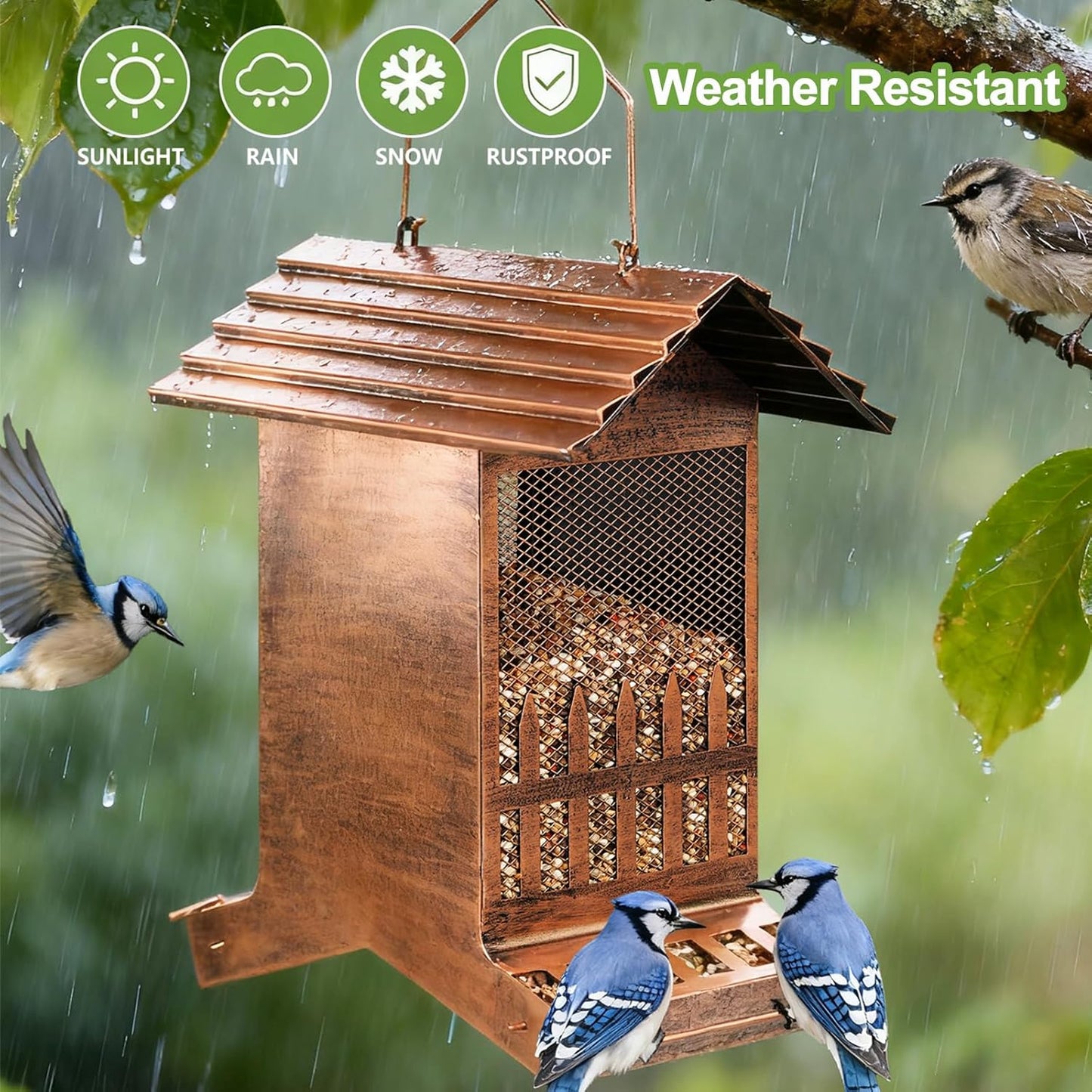 Large Bird Feeder, Extra Large 8 Lbs Capacity with 2-Side Feeding, Weatherproof Wasteproof Hanging Metal Bird Feeders for Outdoor, Easy to Clean & Refill
