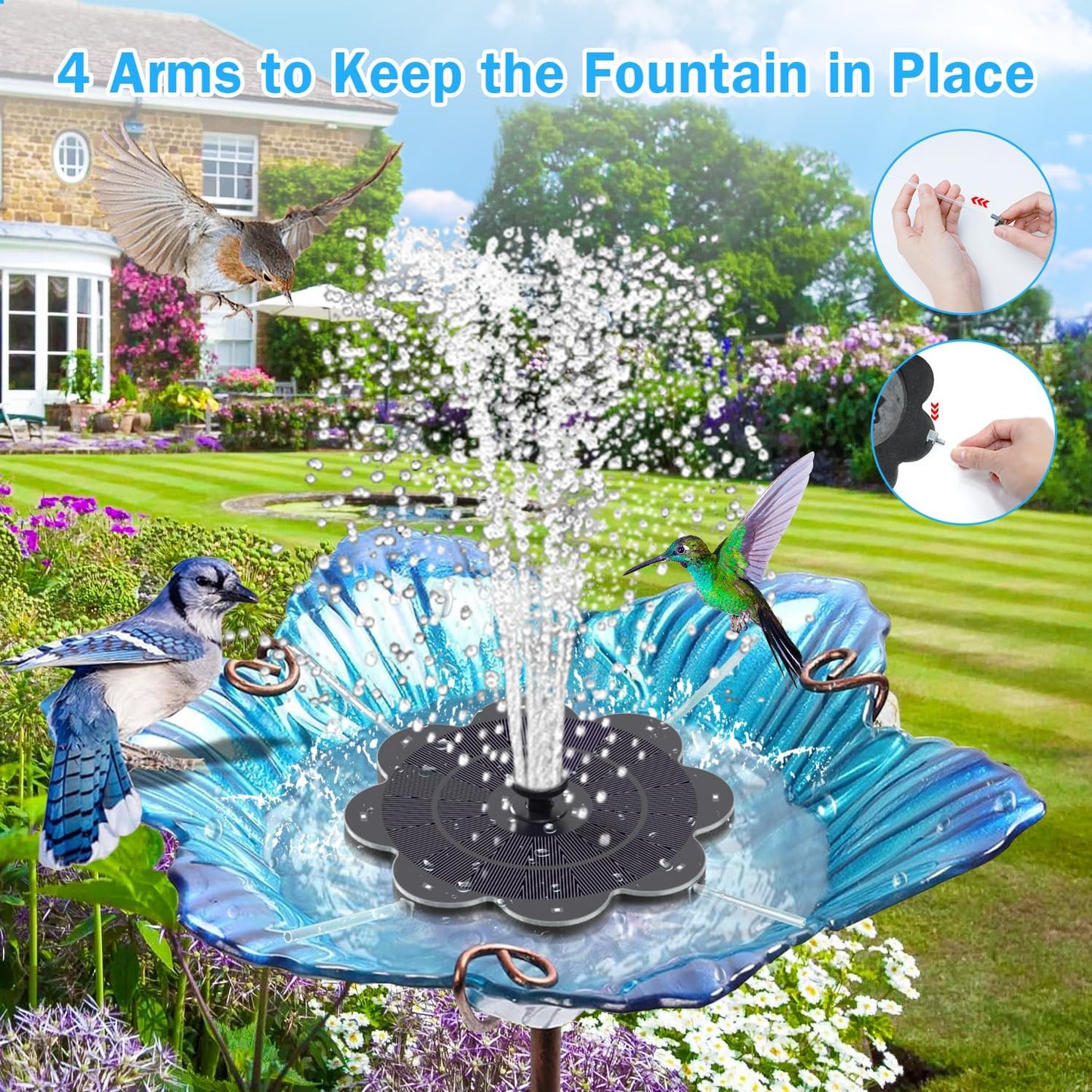 Solar Fountain, 2026 Upgraded 3.5W Flower Design Solar Water Fountain for Bird Bath with 2-Row LED Lights, 2000mAh Battery, 7 Nozzles for Garden, Pond, Pool, Patio Hummingbird Feeder