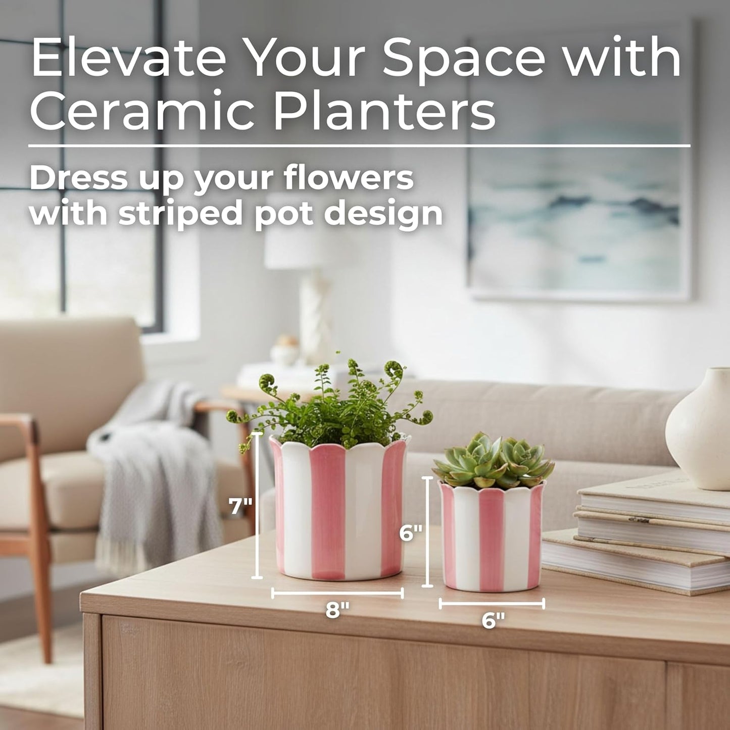 Set of 2 Ceramic Planters – Planter Pots for Greenery, Indoor or Outdo