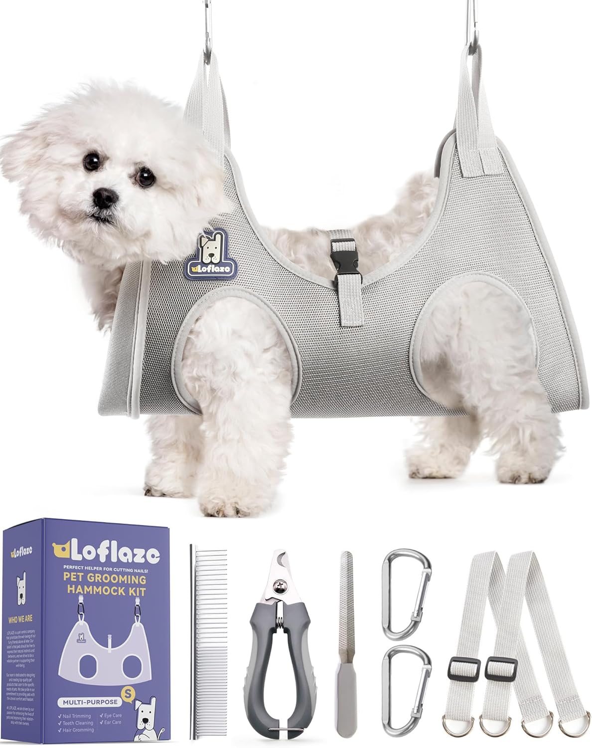 Dog Grooming Hammock Harness for Dogs & Cats with Pet Nail Clipper Tri