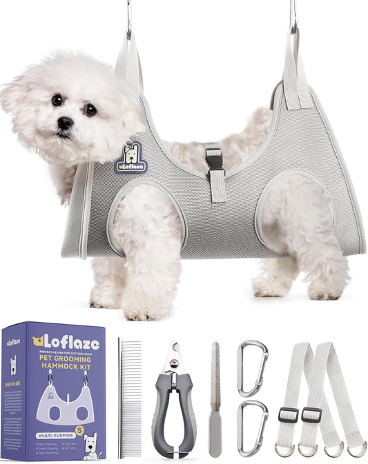 Dog Grooming Hammock Harness for Dogs & Cats with Pet Nail Clipper Tri