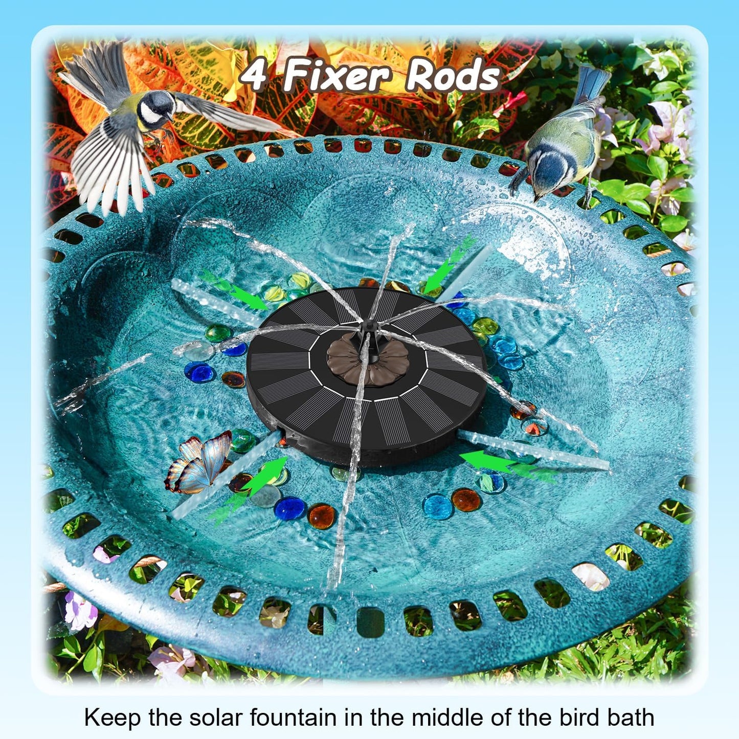 Yzert Solar Fountain Coffee Flower, Floating Solar Water Fountain Pump with 4 Fixers & 7 Nozzles for Bird Baths, Ponds, Pools, Gardens, Patios, Outdoors&Flower Pots