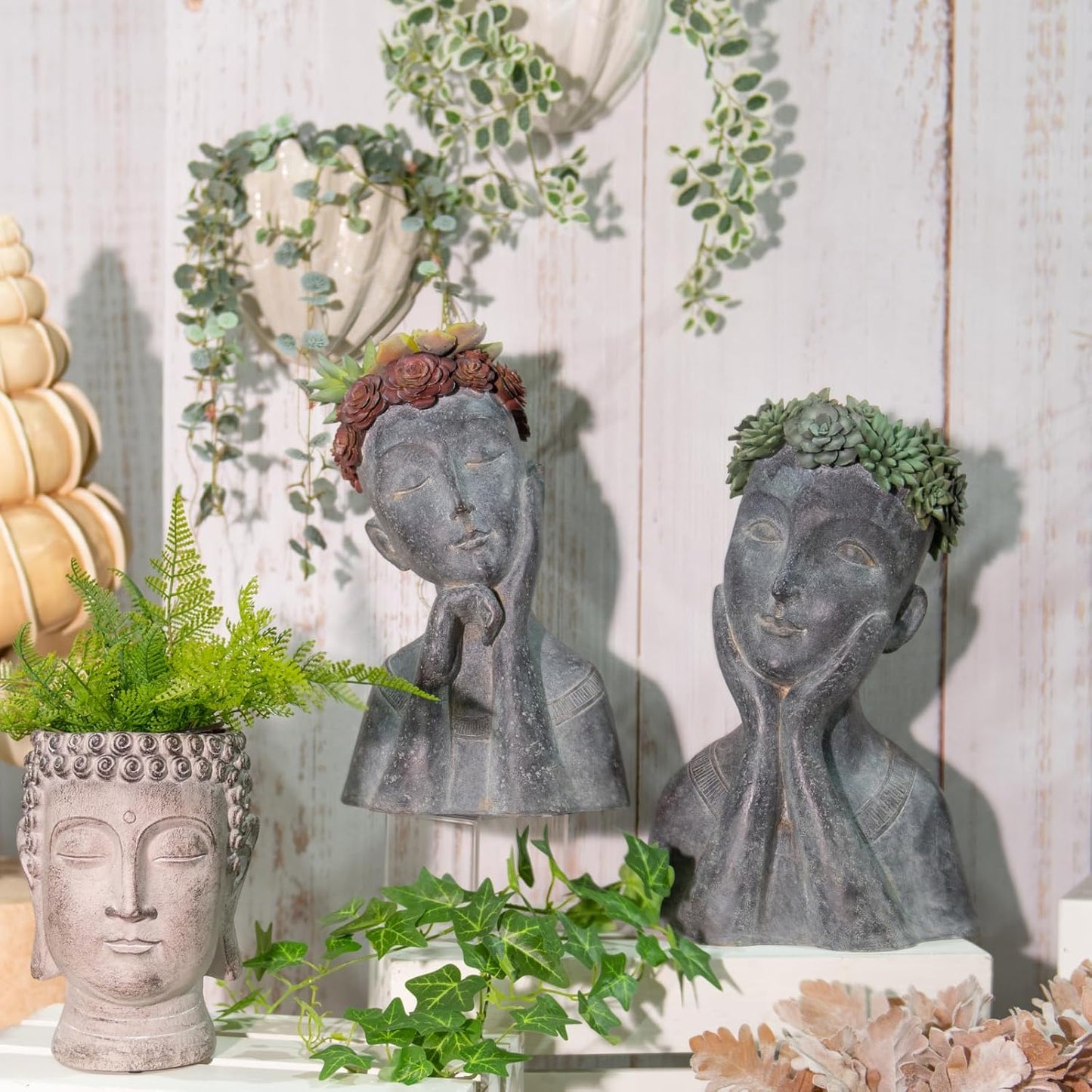 Newman House Studio Succulents Face Planters Pots Head - Flower Pot with Drainage Hole Face Head Large Garden Farmhouse Decor 9.4 x 7.2 x 13.9 inch