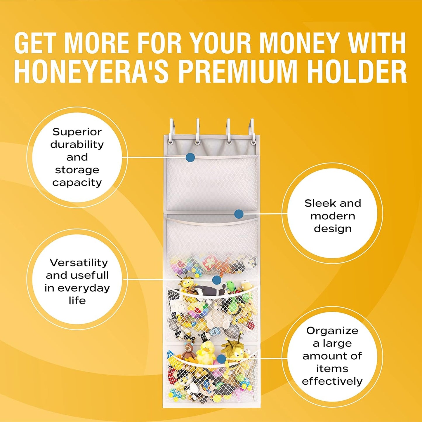 Honeyera The Original Stuffed Animal Storage (Patented) - Over Door Or