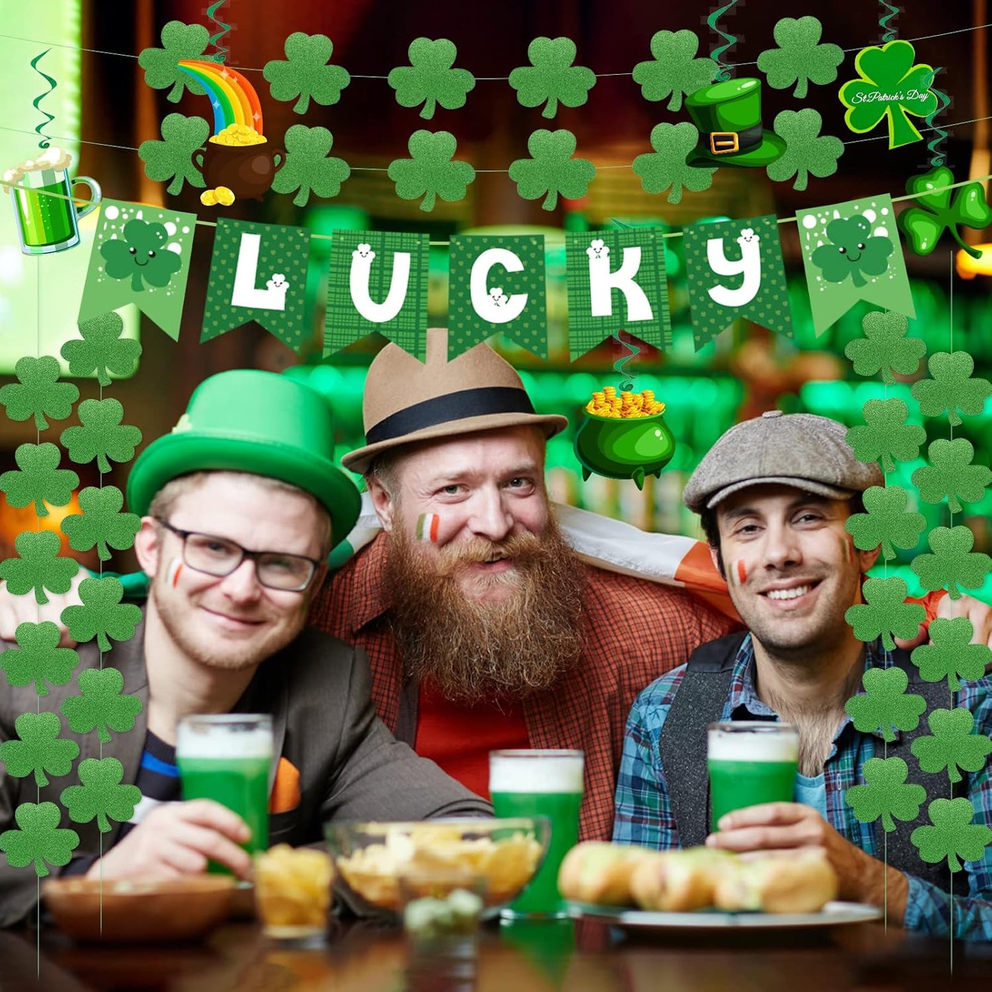 31Pcs St Patricks Day Decorations Pre-Assembled Shamrock Lucky Banner 