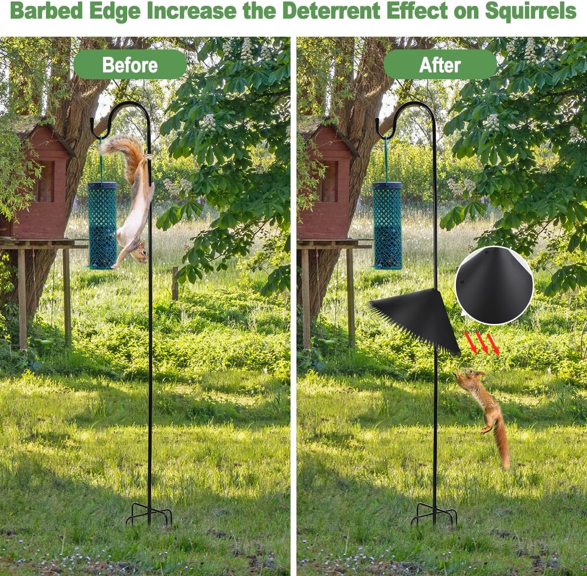 Squirrel Baffle for Bird Feeder Pole, 19" Black Pricked Edge 2025 Outdoor Pole Mount Bird Food Guard Squirrel Stopper for Shepherd Hook, 1 Pack