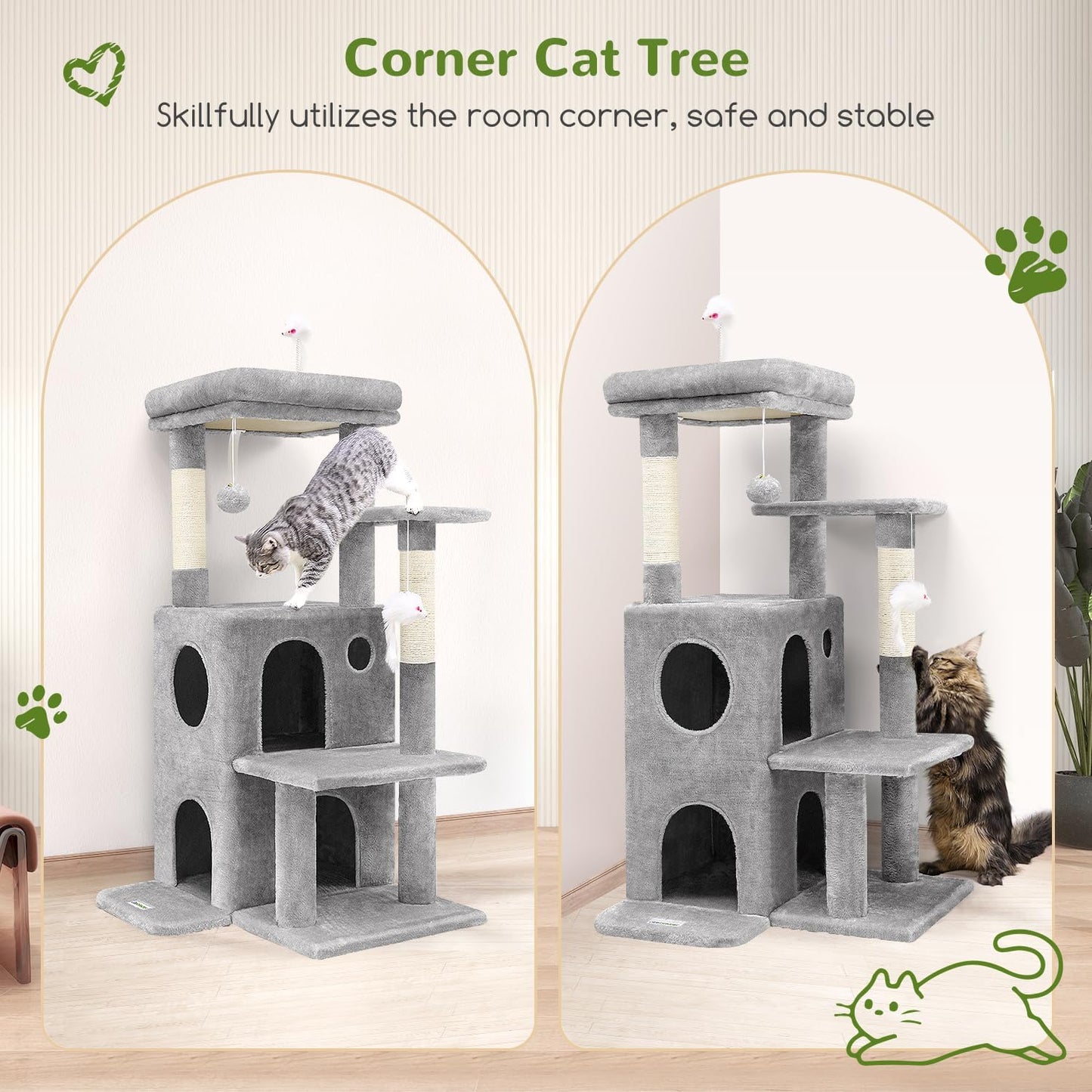 Globlazer Cat Tree Tower for Indoor Cats, 50-inch Adult Cat Tree House
