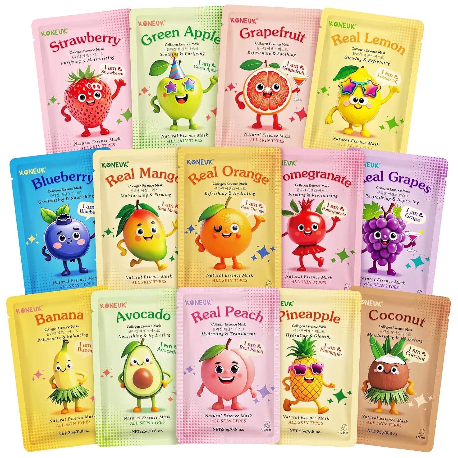 14 Pack Fruit Face Masks Skincare for Kids, Sheet Hydrating Facial Mas