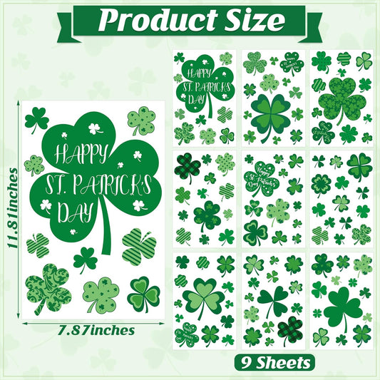 9 Sheets St Patricks Day Window Clings, 116 PCS St Patrick's Day Shamrock Window Stickers for St Patricks Day Decorations, Green Static Spring Window Clings for Glass Windows Decor