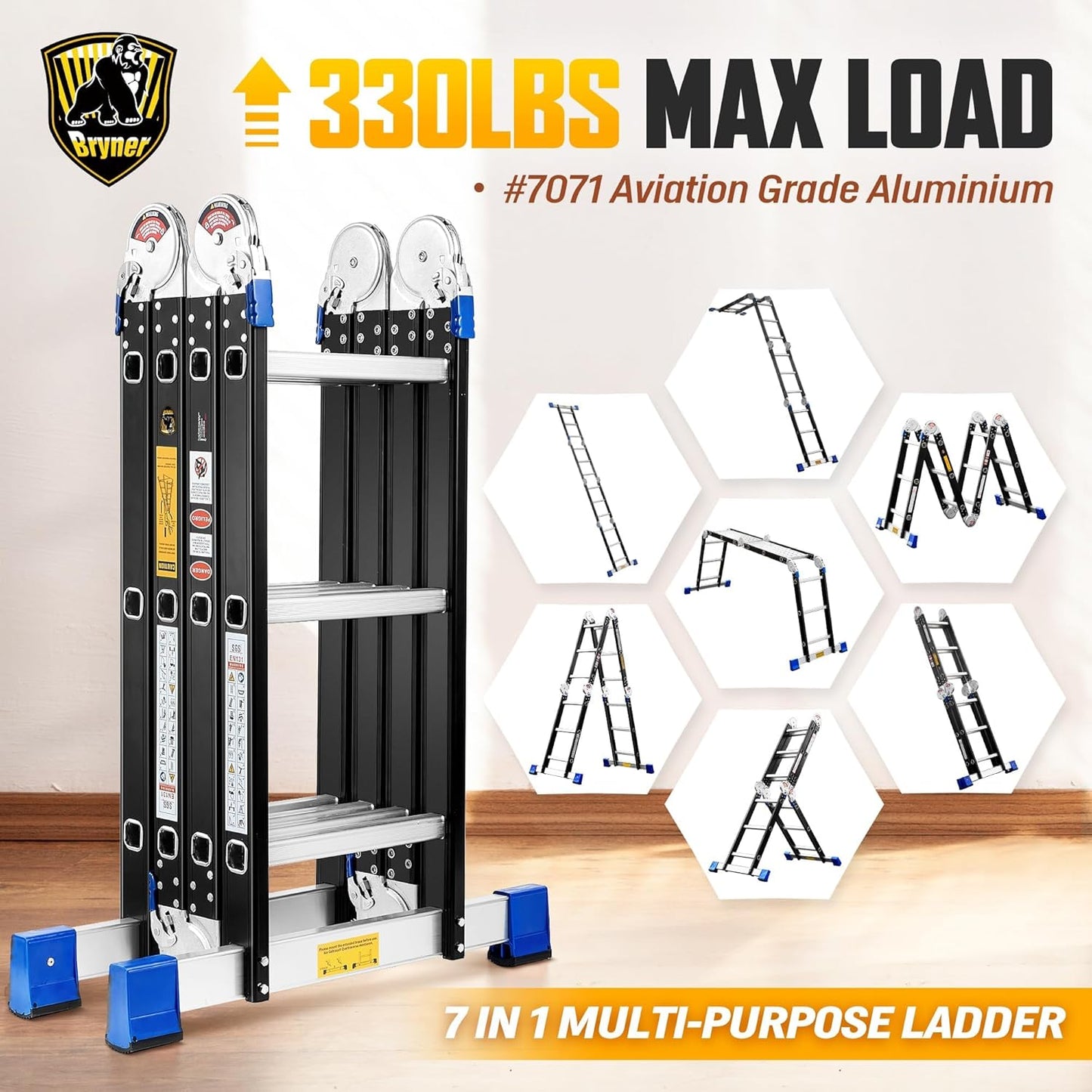 Step Ladder, Bryner 12Ft Multi-Purpose Aluminium Folding Extension Lad