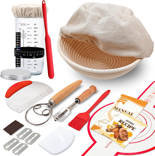 Complete Sourdough Starter Kit, Banneton Bread Proofing Basket with Gl