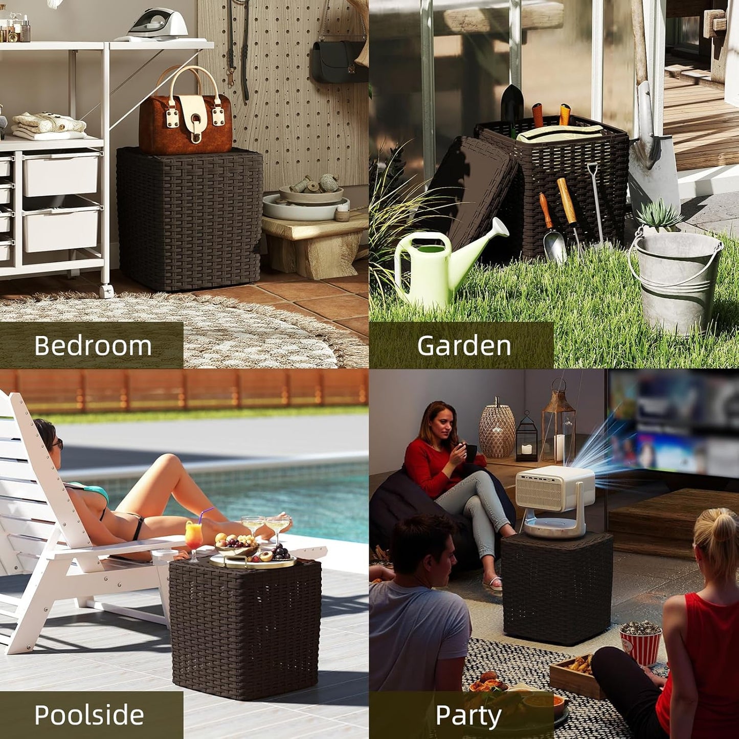 14 Gallon Outdoor Storage Box, Faux Rattan Deck Box with Removable Lid & Lockable Feature, All-Weather Waterproof Storage Bench for Poolside, Garden Tools Delivery Packages, Brown