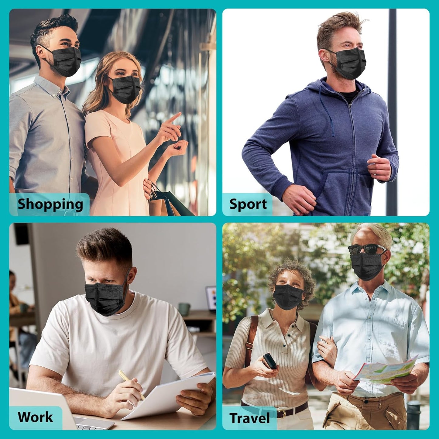 100 PCS Disposable Face Masks, Black Disposable Masks, 3 Ply Protectio