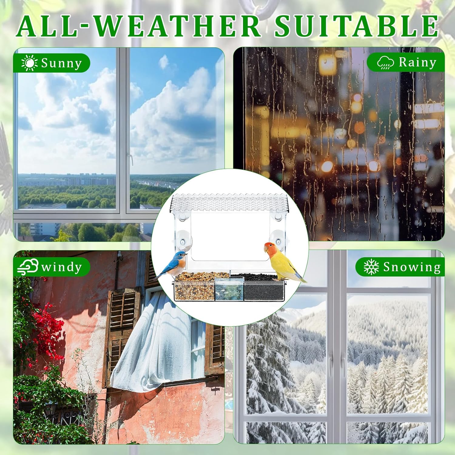 Window Bird Feeder for Outdoors with Strong Suction Cups, Easy to Clea