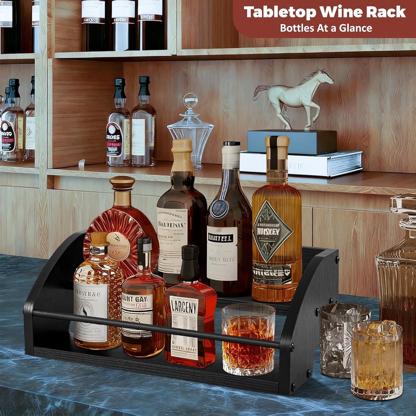 Wooden Liquor Bottle Display Shelf, Coffee Syrup Rack Organizer, 2 - S