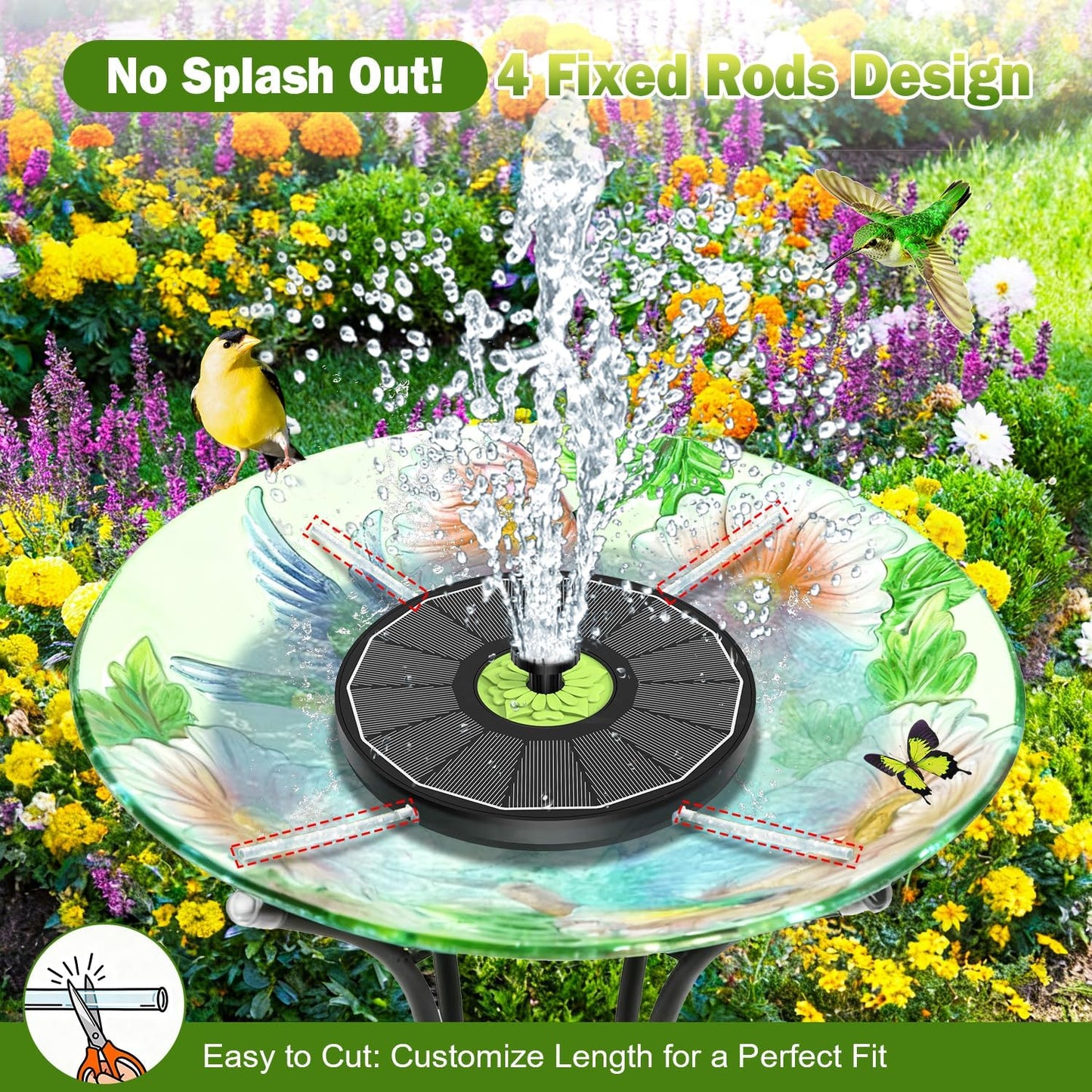 SZMP Upgraded 3.5W Full Glass Panel Solar Fountain for Bird Bath, Floating No-Installation Solar Powered Water Fountain Pump with 7 Nozzles, for Garden, Pond Decor (Black)