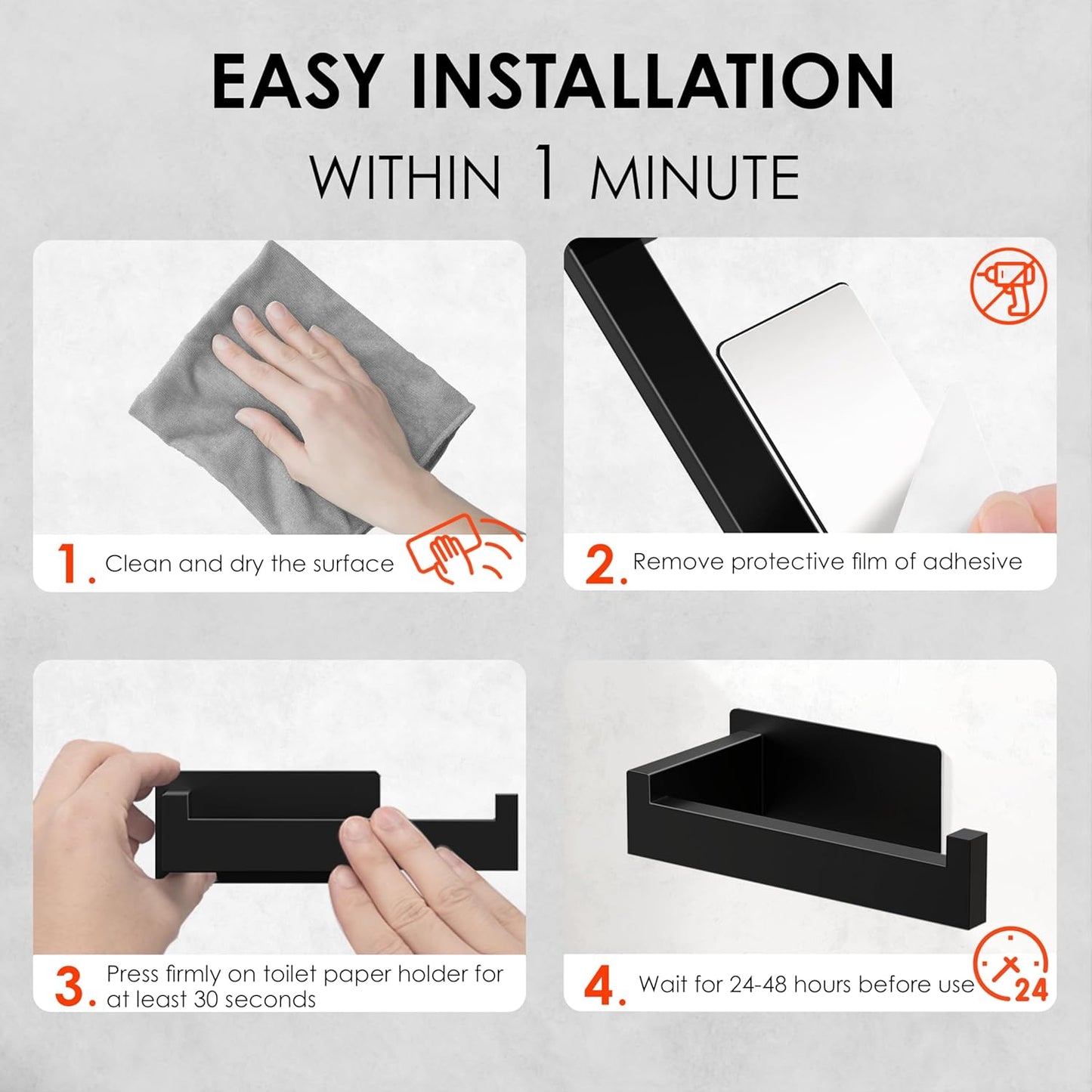 Auxmir Matte Black Toilet Paper Holder, Self Adhesive Toilet Roll Holder Wall Mount, Premium Thicken SUS304 Stainless Steel, Rustproof No Drilling Toilet Tissue Holder for Bathroom Kitchen Washroom RV