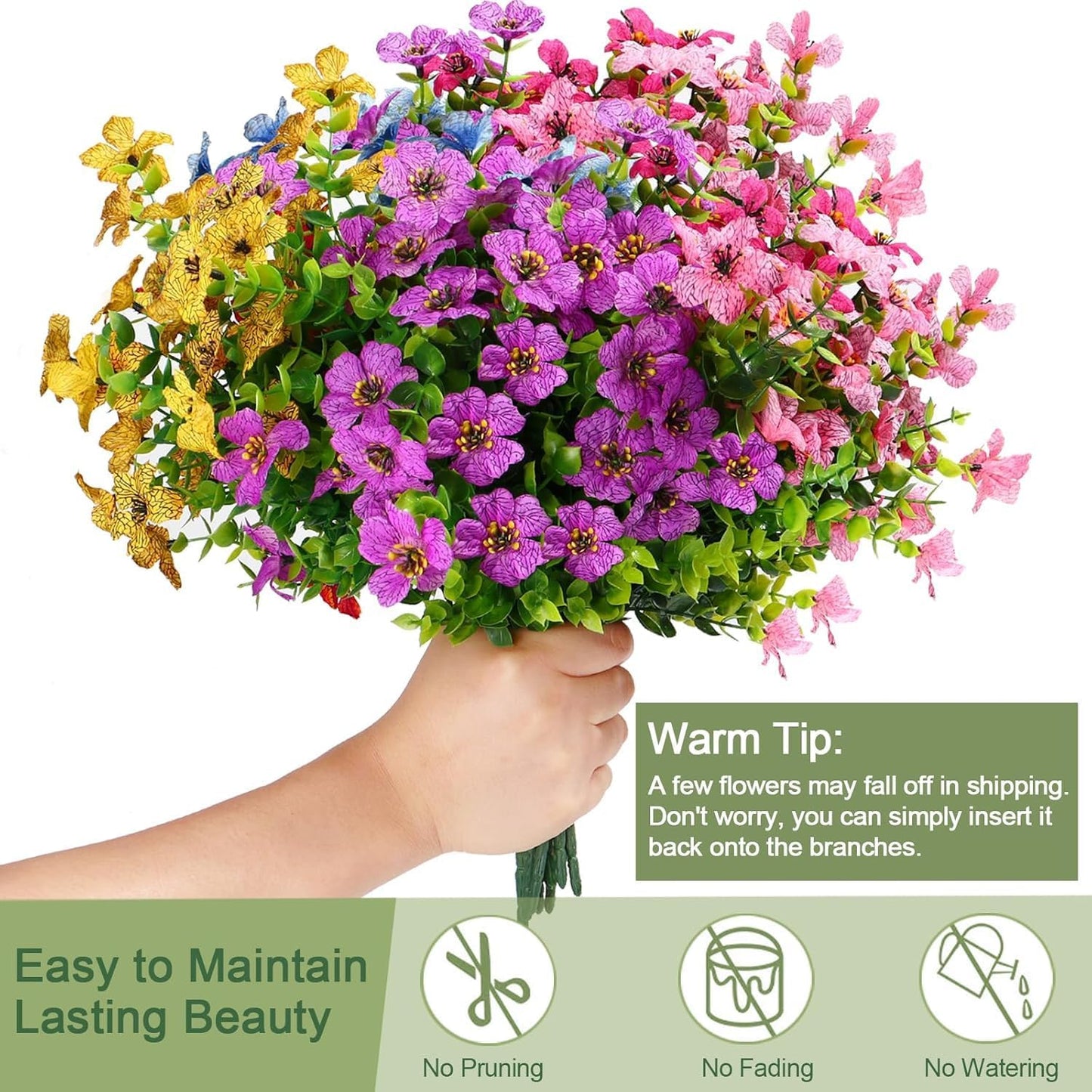 Artificial Flowers Faux Plants Outdoor Fake Flowers Summer Decor,16 Bundles Realistic Plastic Plant Colorful Daisy UV Resistant for Porch Patio Home Yard Garden Window Box Pot Planters (Colorful)