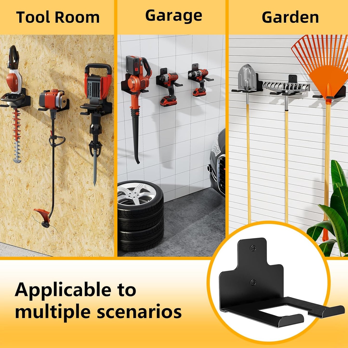 Garage Organization Wall Mounted Storage Rack, Heavy Duty Tool Hanger for Grass Trimmer, Hedge Trimmer, Weed Wacker and Garden Power Tools, 1 Pack
