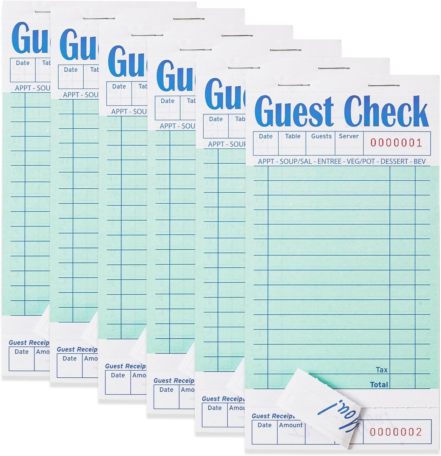 6 Pack Guest Checks Books for Servers Server Note Pads, Waiter Checkbook, Waitress Notepad for Restaurants, Paper Checks 50 Sheets/Pack, 300 Total Tickets