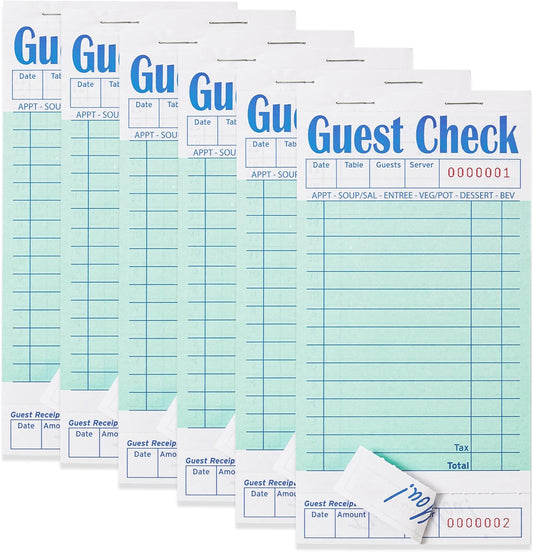 6 Pack Guest Checks Books for Servers Server Note Pads, Waiter Checkbook, Waitress Notepad for Restaurants, Paper Checks 50 Sheets/Pack, 300 Total Tickets