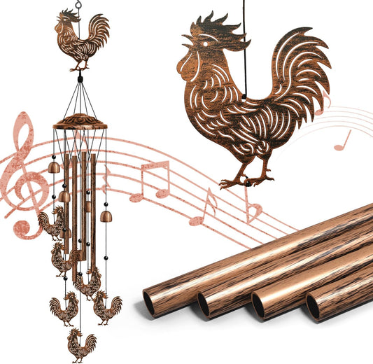 Rooster Wind Chimes for Outside, Rooster Gifts for Women/Men/Mother/Father, Metal Windchimes for Birthday/Christmas/Thanksgiving, Chicken Decor for Patio, Garden,Yard, Home, Porch