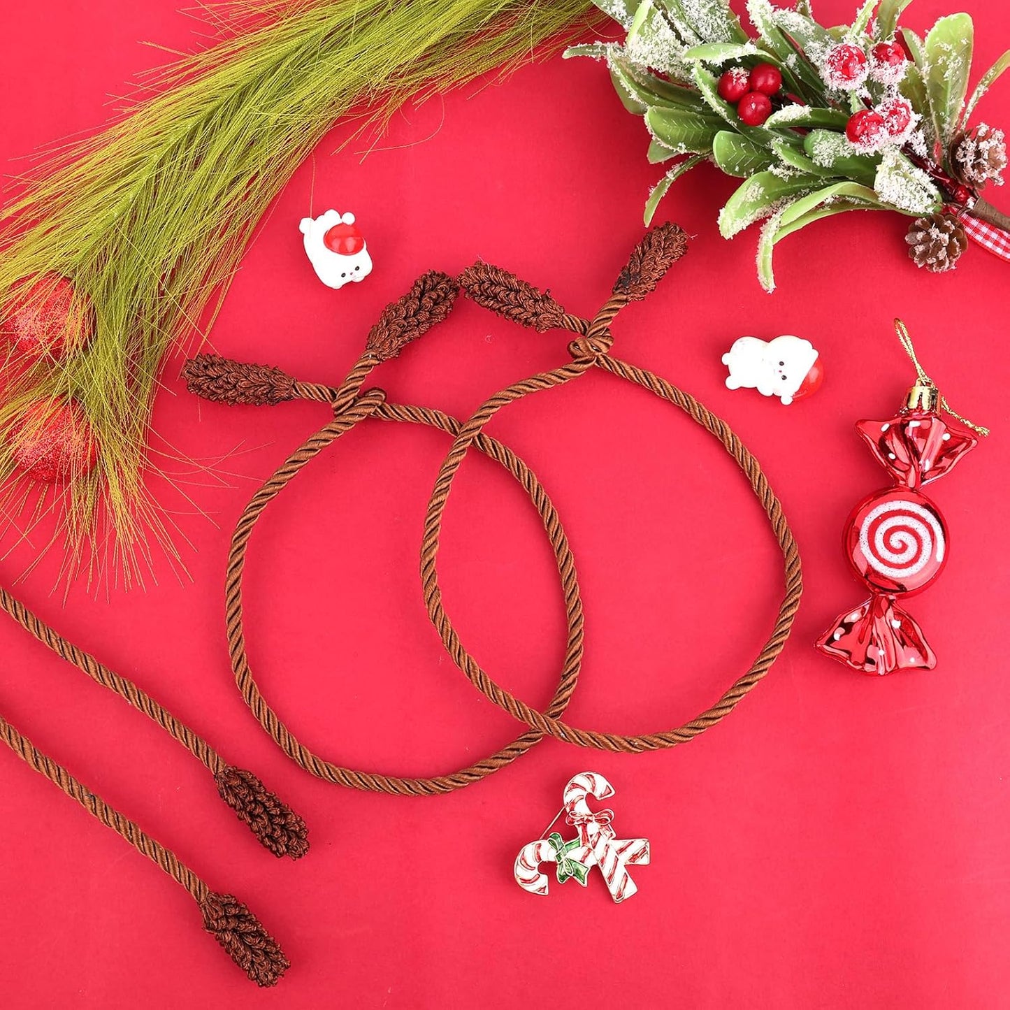 16pcs Christmas Garland Ties, 20 Inch Long Christmas Wreath Ties Holiday Flexible Garland Xmas Railing Clips Holder Hangers Reusable Decorative Banister Twist Tool for Party Home Decor (Brown)