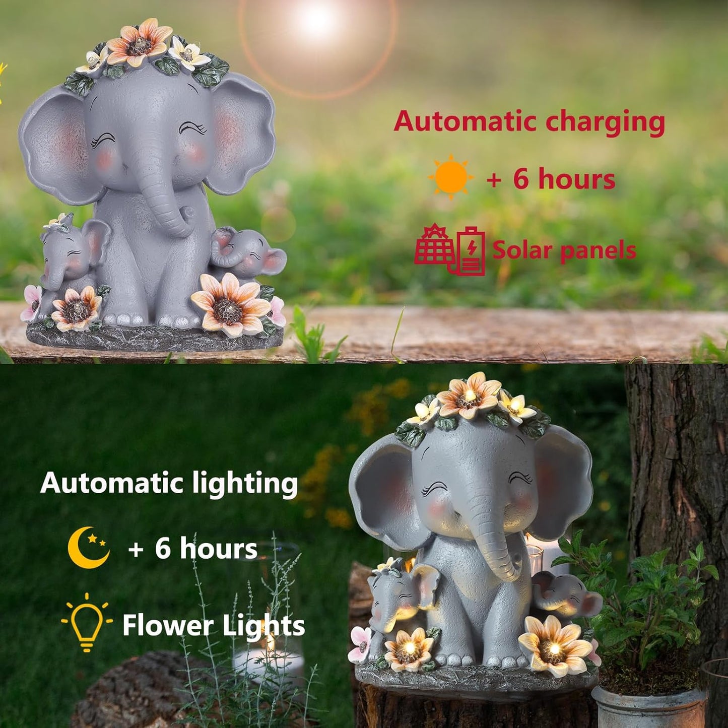 Christmas Garden Gifts for Mom Women Elephant Solar Statues Christmas Patio Décor Grandma Outdoor Sculptures for Lawn Balcony Yard House Warming Gifts New Home Mothers Day