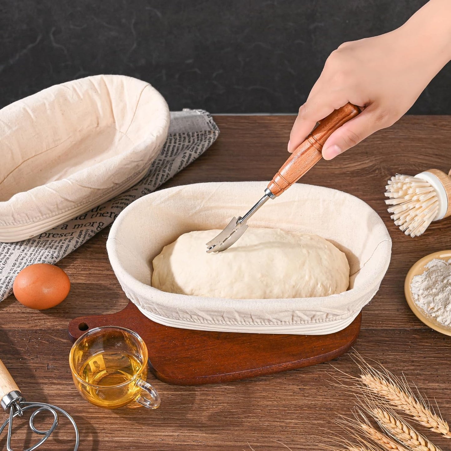 "Saint Germain Bakery Premium Round Bread Banneton Basket with Liner -