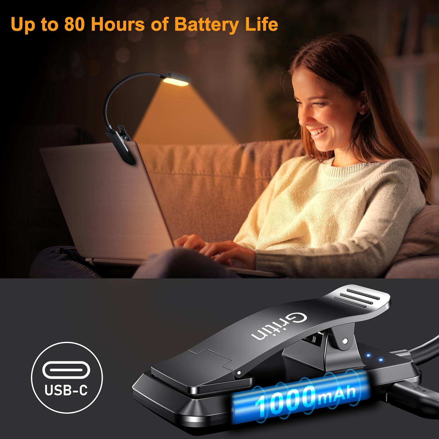 Gritin 16 LED Rechargeable Book Light for Reading in Bed- Eye Caring 3