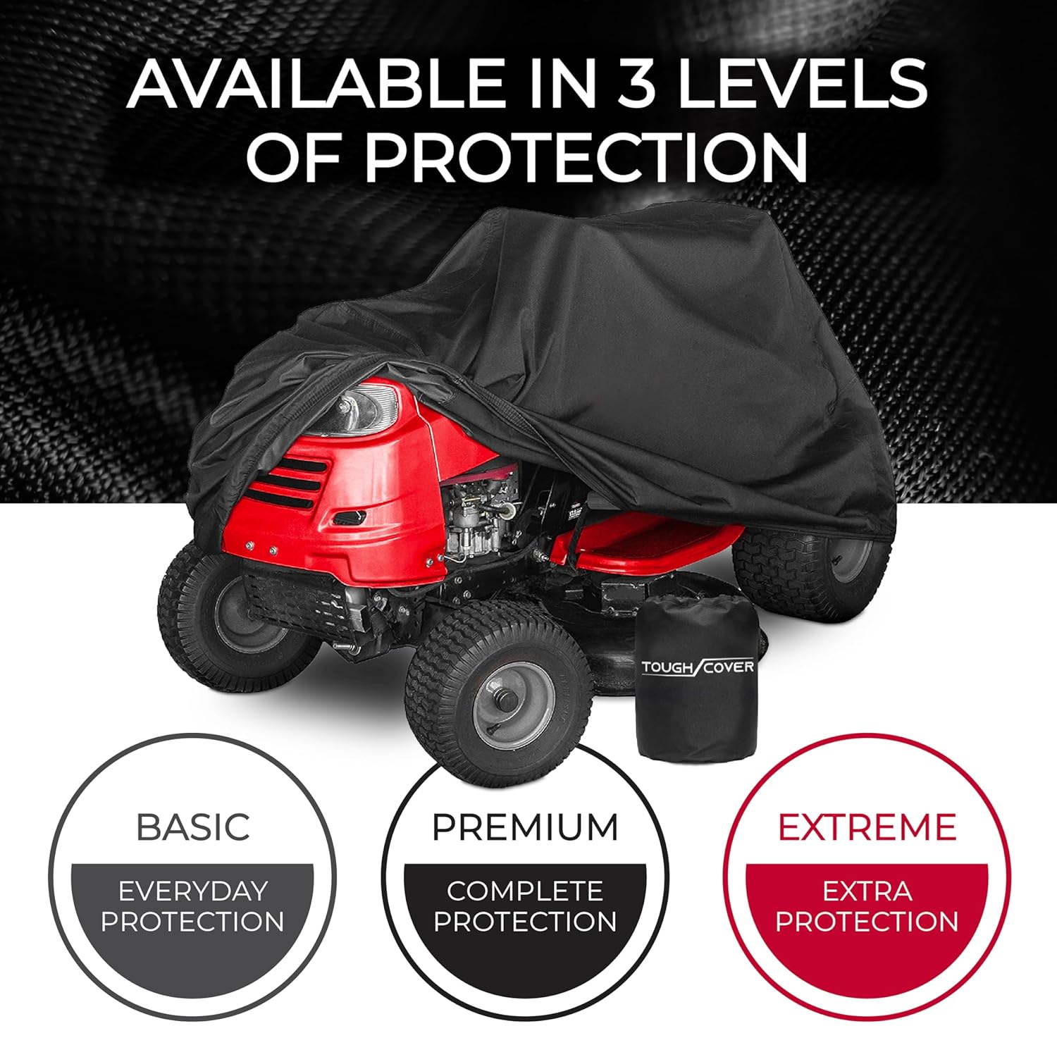 Tough Cover Riding Lawn Mower Cover - 75 x 47 x 49 in, Black - 600D Wa