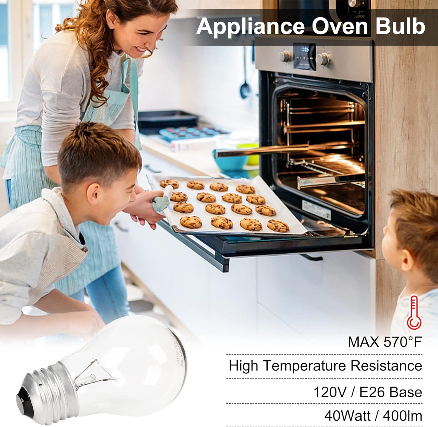 Appliance Oven Light Bulb A15 40W High Temperature 500 Degrees Resistant for Refrigerator Over Stove Microwave Range Hood Lava Lamp Replacement Bulb E26 Medium Base 120V Warm White