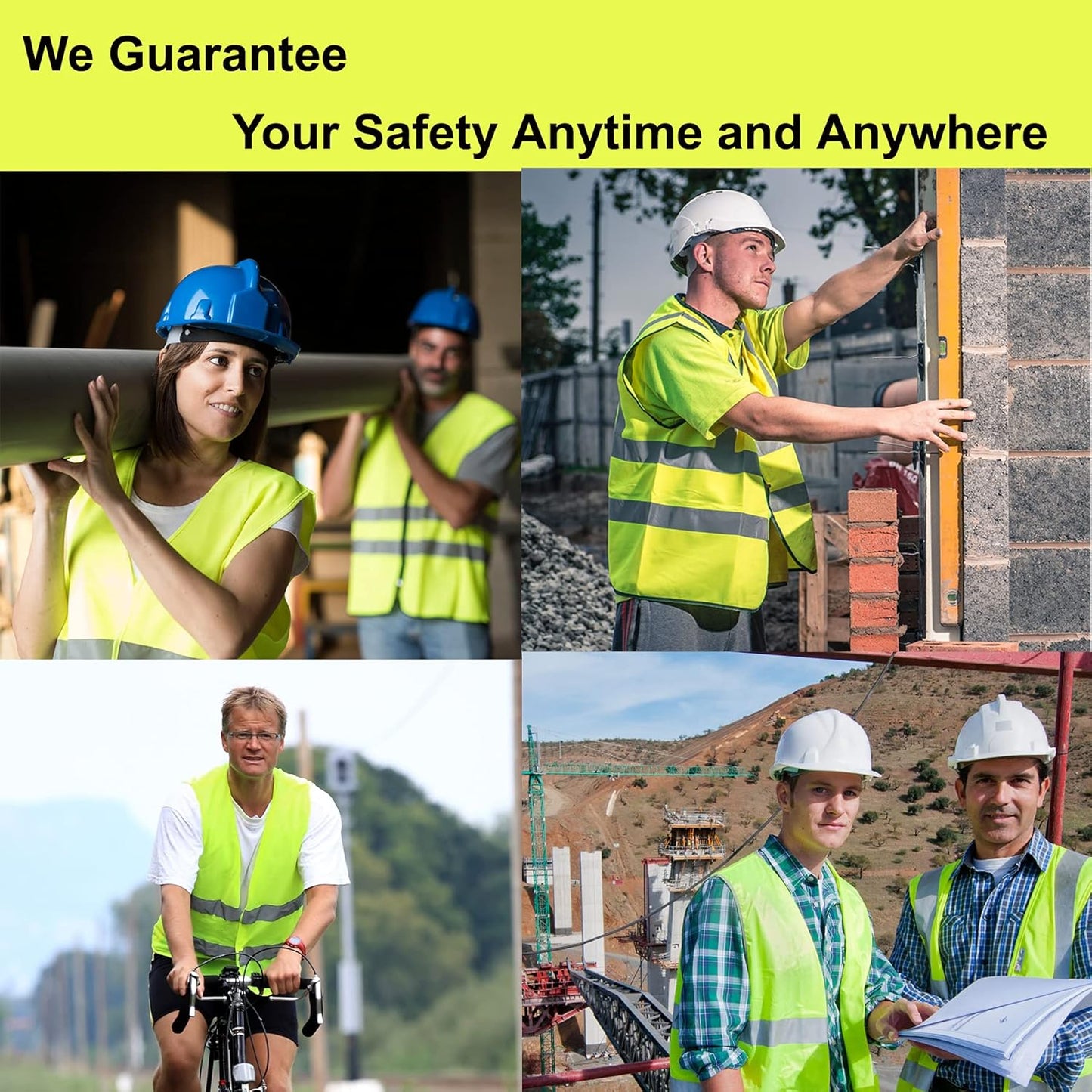 Safety Vests 10 Pack - Yellow Reflective High Visibility Construction 