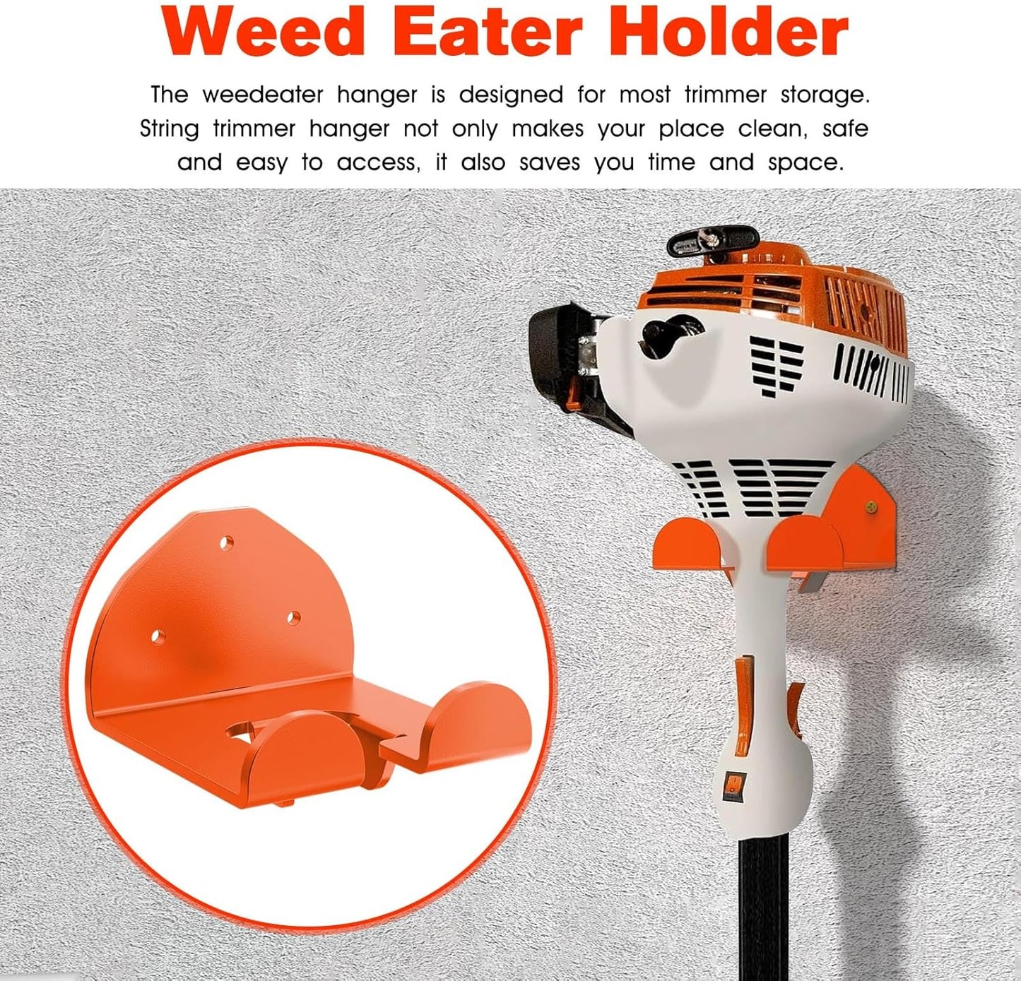 RO6G Weedeater Hanger for Garage Wall, Garage Organizer Trimmer Rack, Weed Wacker Holder, Weed Eater Holder Wall Mount for Grass Trimmer, Hedge Trimmer, Garage Trimmer Garden Tools - 2 Pack