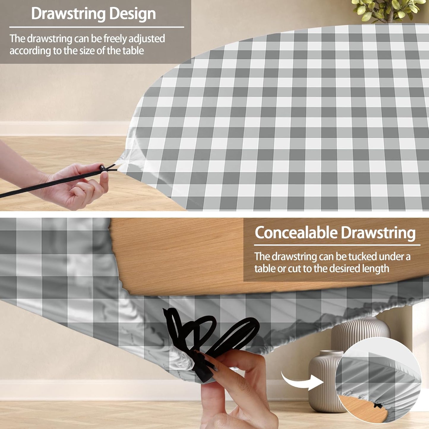 Fitted Round Tablecloth Wipe Clean Table Cloth Vinyl Inside Outside Circle Cover for 36-44" Tables Dining Kitchen Family Festival Items Gifts Summer Fall Patio Picnic Camp Garden Essential