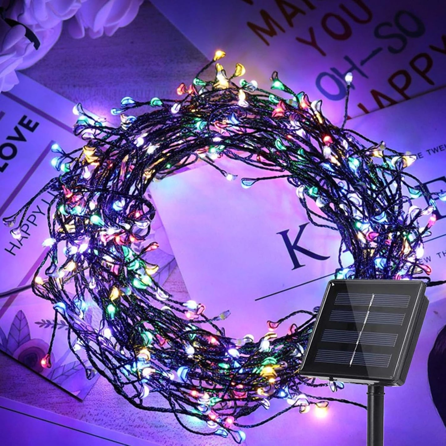Solar Fairy Lights - 4.92Ft 50 LED Waterproof Solar Firecracker Lights with 8 Modes, Outdoor Christmas String Lights for Garden (Colorful)