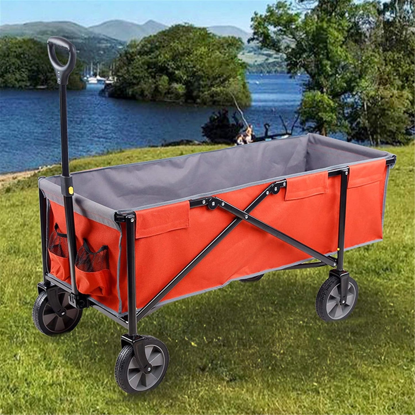 Garden Carts Four-Wheeled Trolley Folding Portable Grocery Shopping Cart Camping Car Camping Trailer Outdoor Camping Cart Outdoor Trolley (Color : Red, Size : One Szie) (Red One szie)